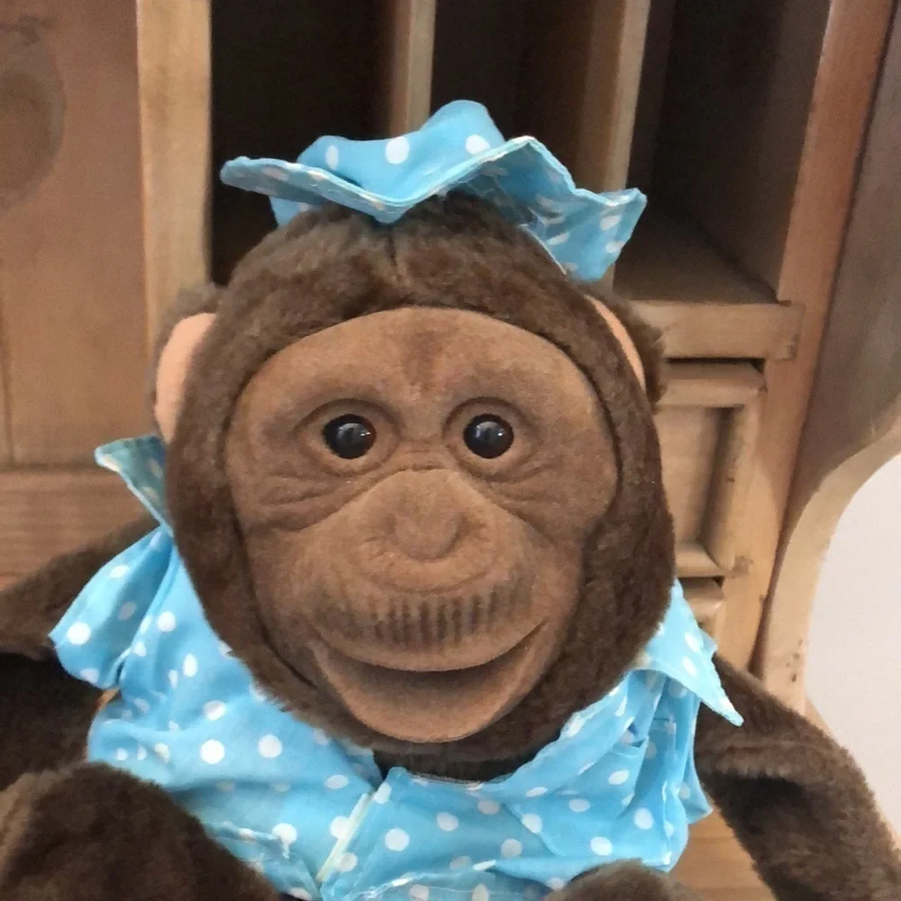 Hosung Monkey Hand Puppet Vintage Squeaker Brown Hanging 1990’s Dressed